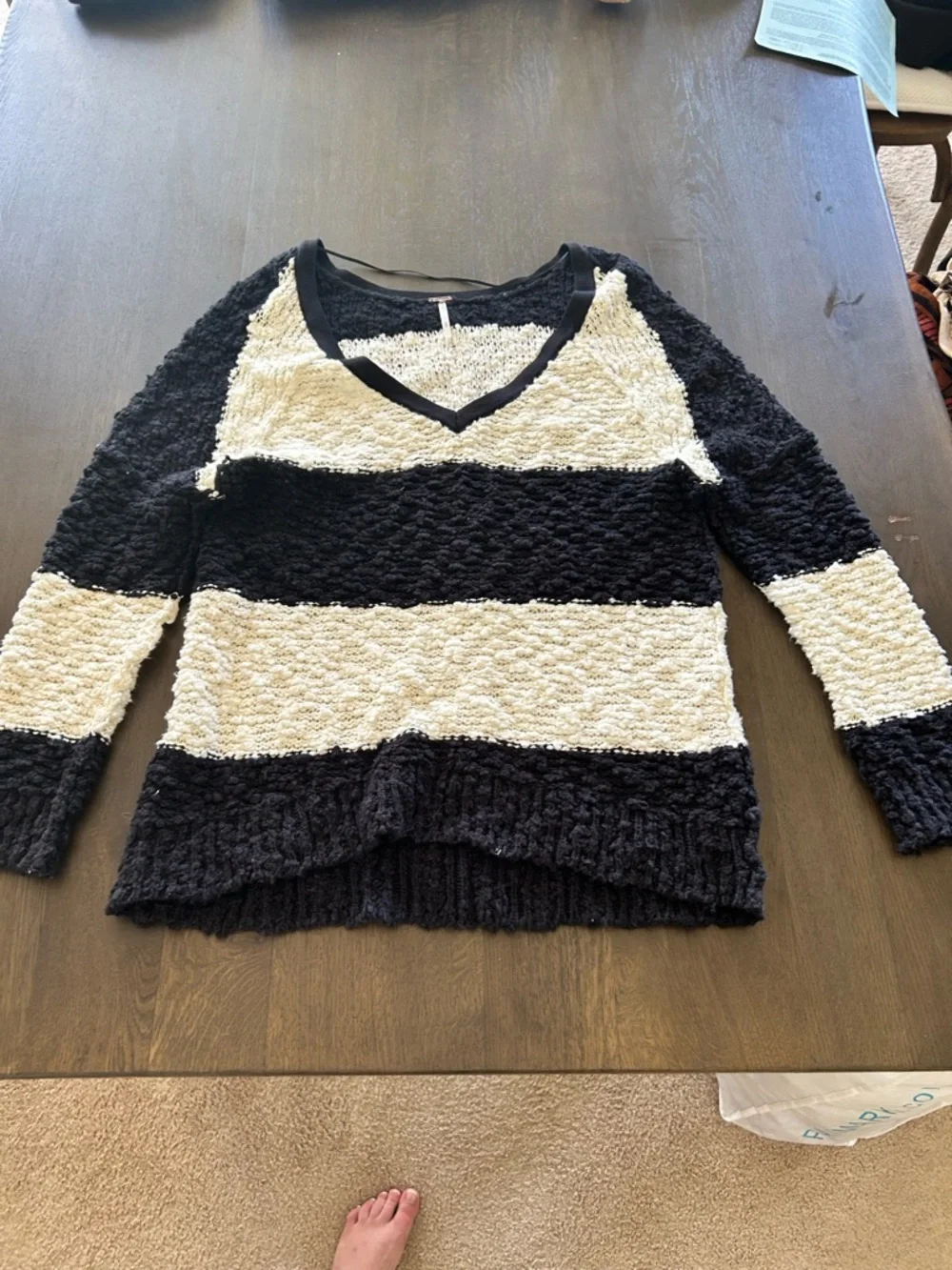 Free people rugby striped black and white long sleeve sweater boulce